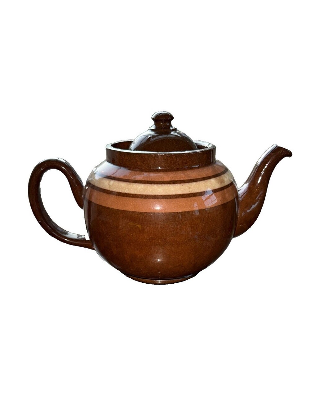 Vintage Brown Betty Teapot Alcock, Lindley & Boore England Brown & Cream Stripe